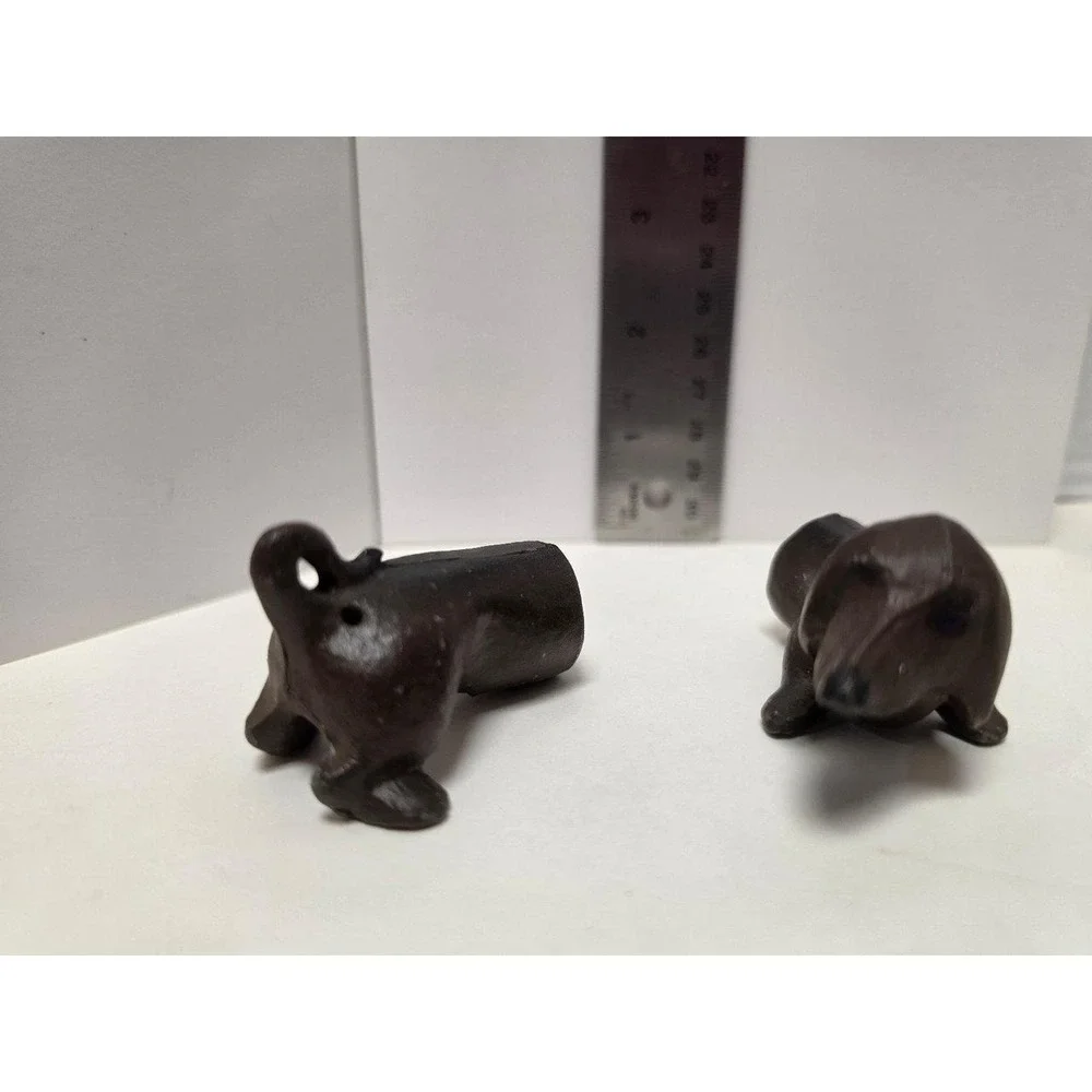 Vintage cast iron dachshund dog figure two-piece set salt and pepper shakers
